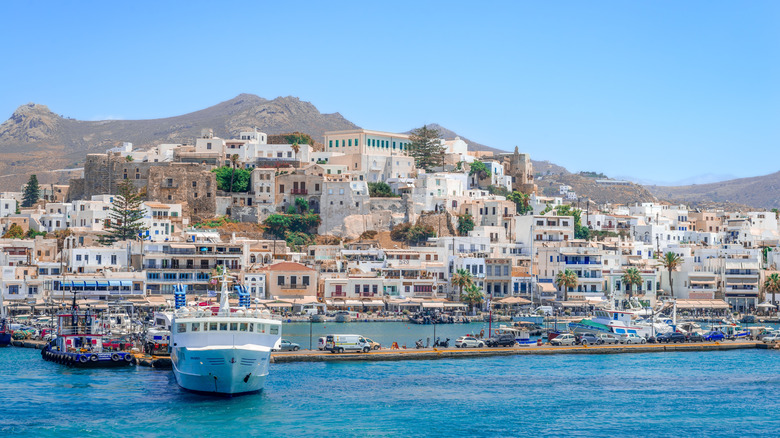 view of the Venetian Castle and surrounding Naxos Port in Greece