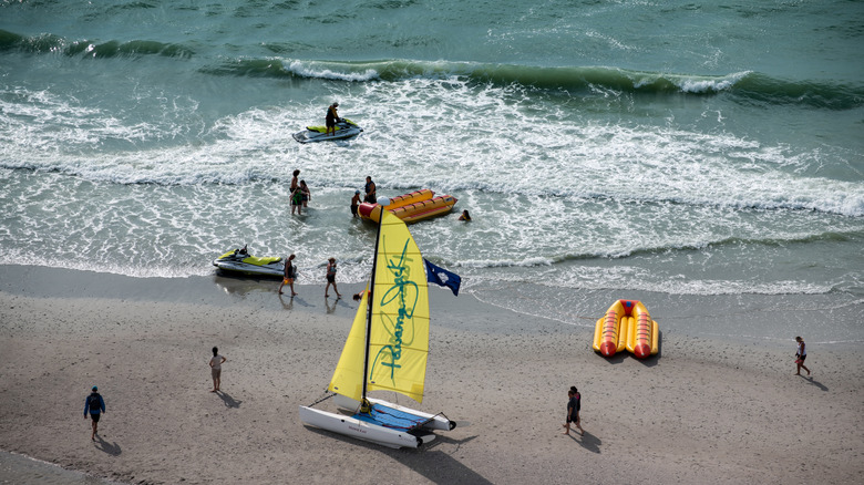 Jet skis and an inflatable boat in North Myrtle Beach, South Carolina