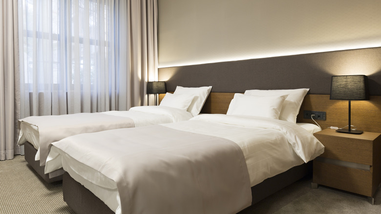 The interior of a hotel bedroom