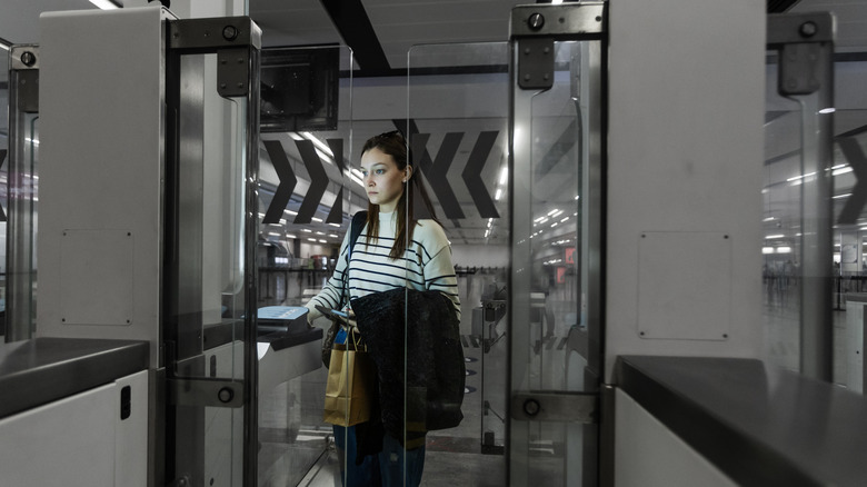 woman arriving airport customs immigration