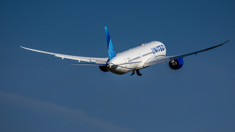 United Airlines plane taking off into the sky