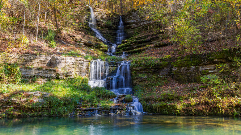 A waterfall at Dogwood Canyon Nature Park, also owned by Johnny Morris.