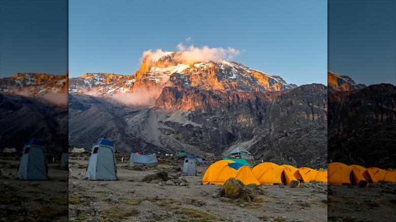 one of the camps at kilimanjaro with different types of tents