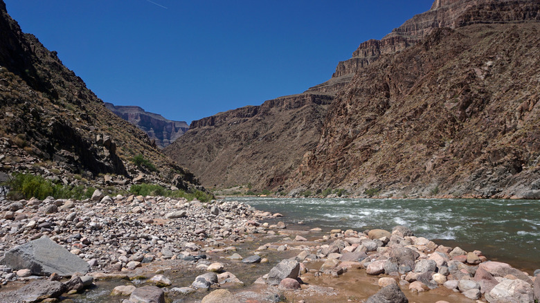 The rushing river at the bottom of the Grand Canyon in Arizona