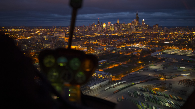 Aerial night view of Chicago