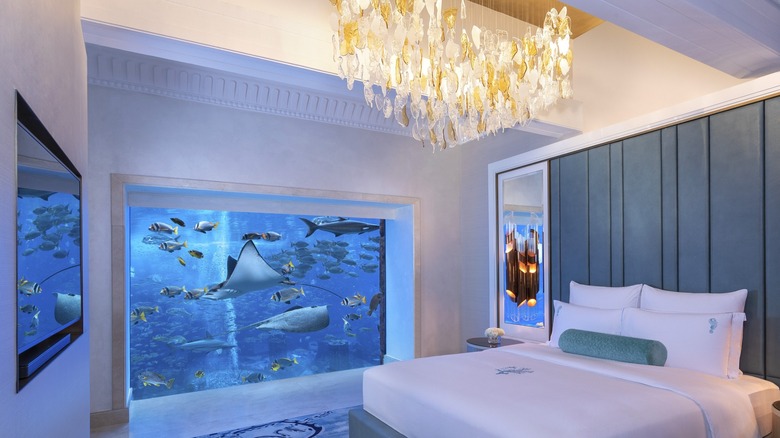 Interior view of the Underwater Suite at Atlantis, The Palm, in Dubai, UAE