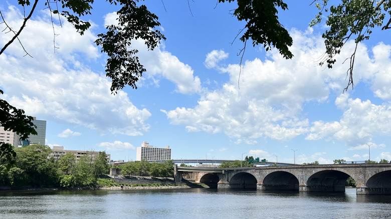 View of Hartford and the Connecticut River from Great River Park in East Hartford, Connecticut