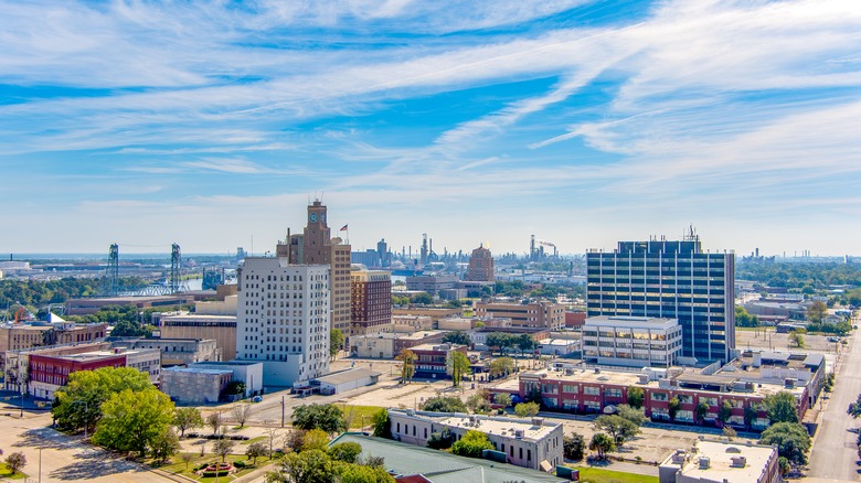 Skyline of Beaumont, Texas, on sunny day