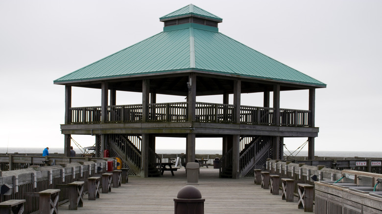 Folly Beach Pier with overcast skies