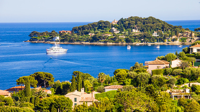 Drone view of Saint-Jean-Cap-Ferrat on the French Riviera of Mediterranean Sea, France