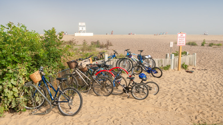 Bikes lined up on the beach