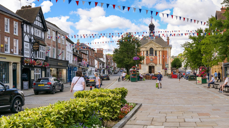 Bunting hanging above the streets in Henley-on-Thames, England