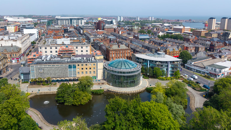 An aerial shot of central Sunderland in northeastern England