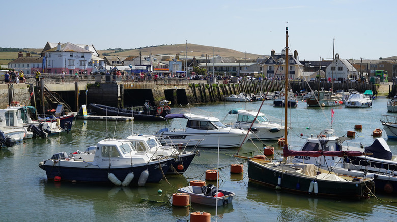 Boats in the harbor at Bridport, England