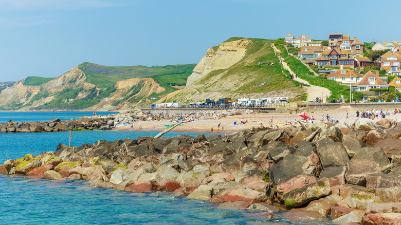 View of coastal cliffs in Bridport, England