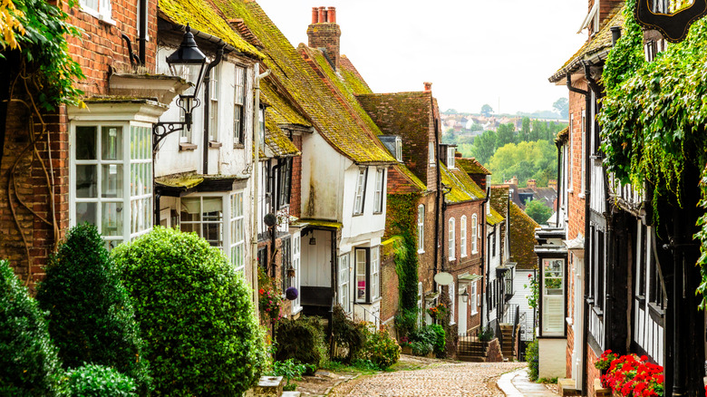 Cobblestone streets and old buildings in Rye, East Sussex, England