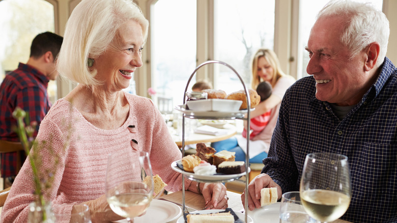 Senior couple enjoying afternoon tea