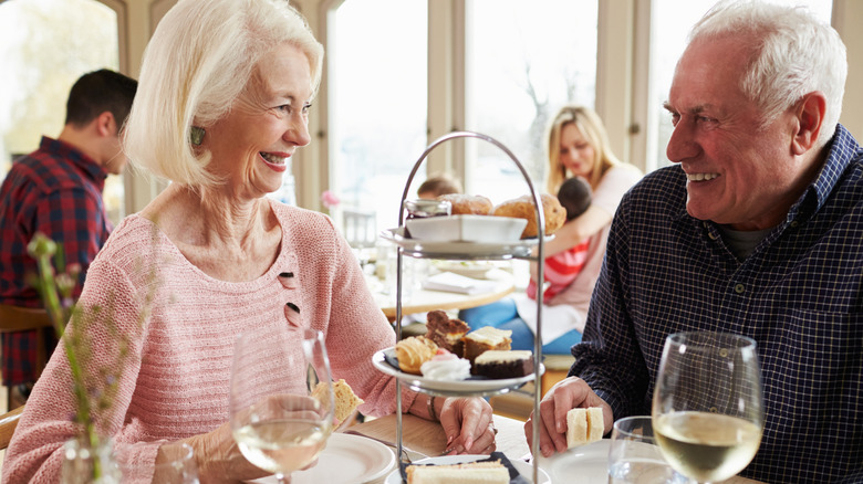 Senior couple enjoying afternoon tea