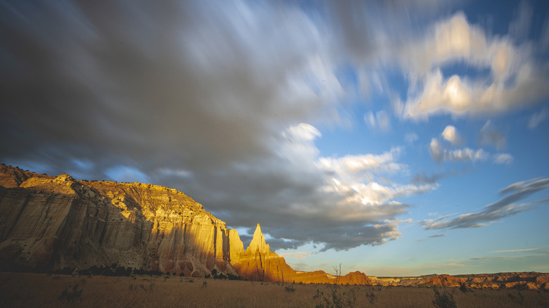 Desert storm at sunset