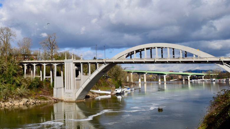 The bridge crossing the Willamette River in Oregon City, OR