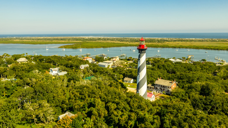 Aerial view of Anastasia Island that includes St. Augustine Lighthouse, Florida, USA