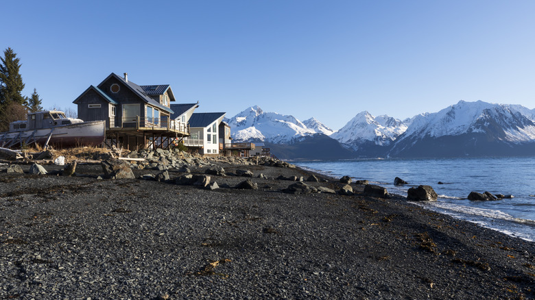Houses along the beach at Lowell Point, Alaska