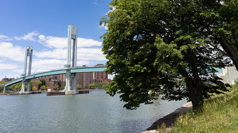 The Randalls and Wards Islands riverfront with a view of Wards Island Bridge