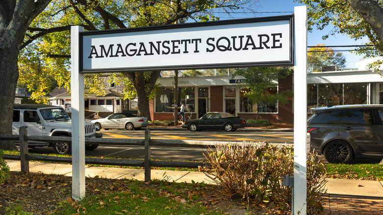 Sign for Amagansett Square on Long Island