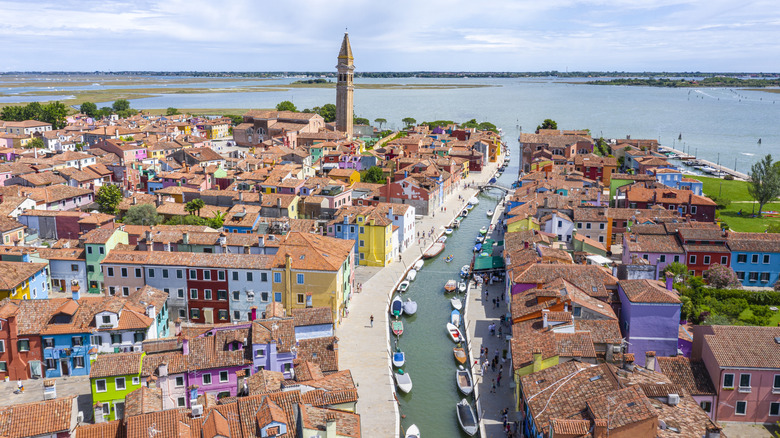 Aerial view of Burano, an island in the Venetian lagoon