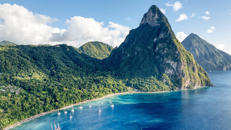 Aerial View of The Piton Mountains in St Lucia