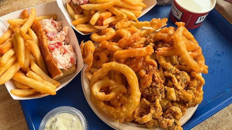 Fried clams, lobster rolls, french fries, and chowder from Woodmans