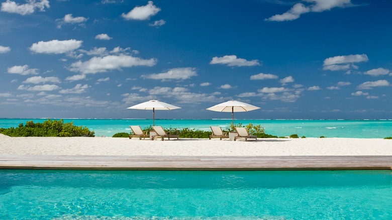 View of the beach and pool from a villa at COMO Parrot Cay