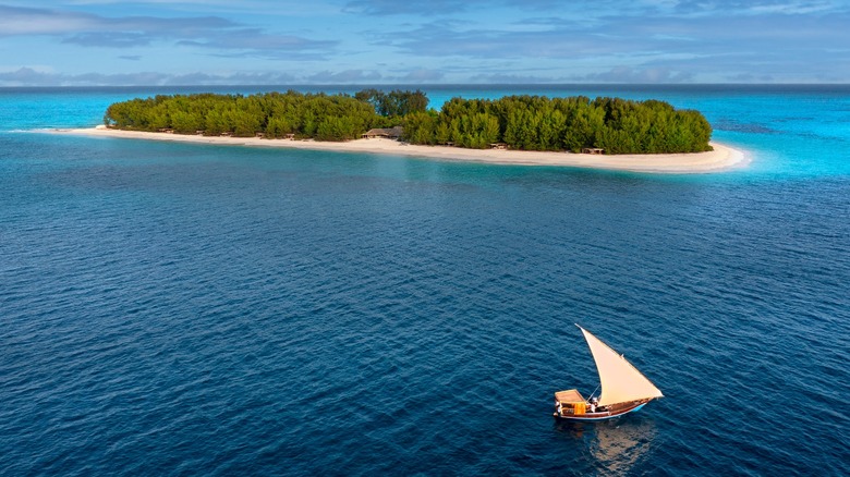 Aerial view of Mnemba Island off the coast of Zanzibar