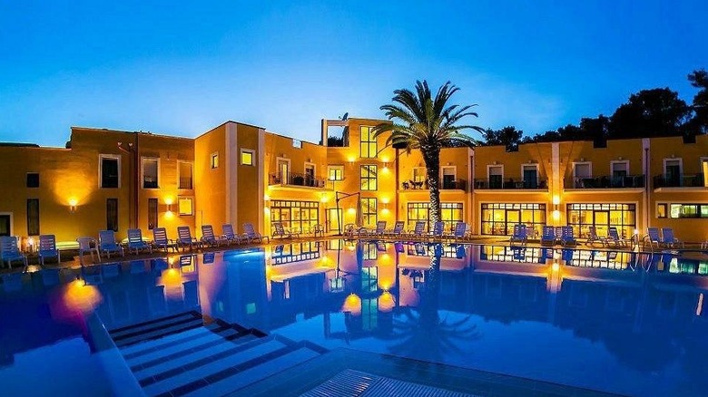 Pool at Hotel Orchidea Blu in Puglia, Italy at night