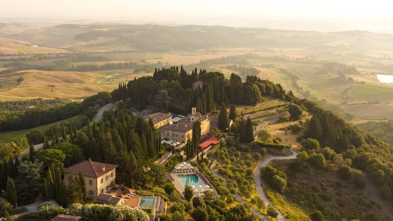Aerial view of Castiglion del Bosco, A Rosewood Hotel