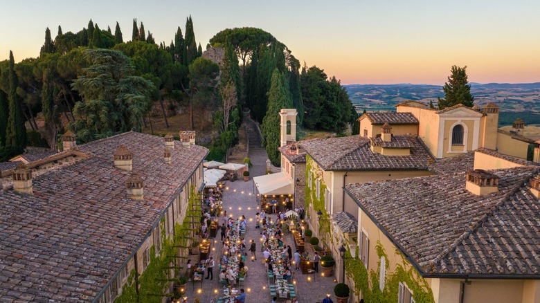 Aerial view of Festa della Domenica at Castiglion del Bosco, A Rosewood Hotel