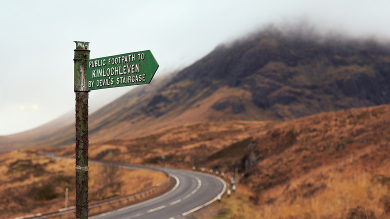 A sign for a public footpath to Kinlochleven in the West Highlands of Scotland