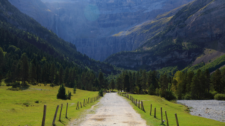 A hiking trail in Cirque de Gavarnie valley in Pyrenees National Park