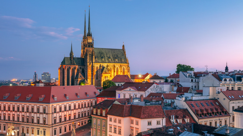 Sunset view of Brno and the Cathedral of St. Peter and Paul