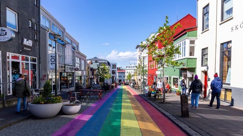 A view of the famous Rainbow Street in Iceland