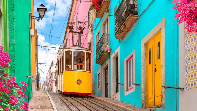 Colorful tram system in Lisbon, Portugal