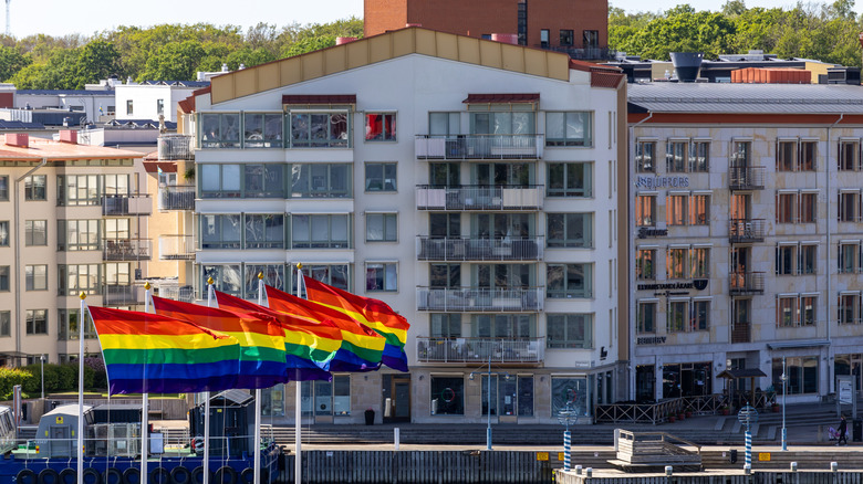 Pride flags flying in Gothenburg, Sweden