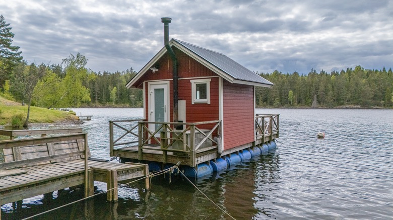 A typical floating sauna on a lake