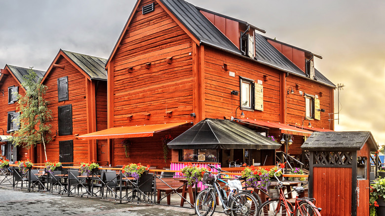 Wooden red houses in Oulu
