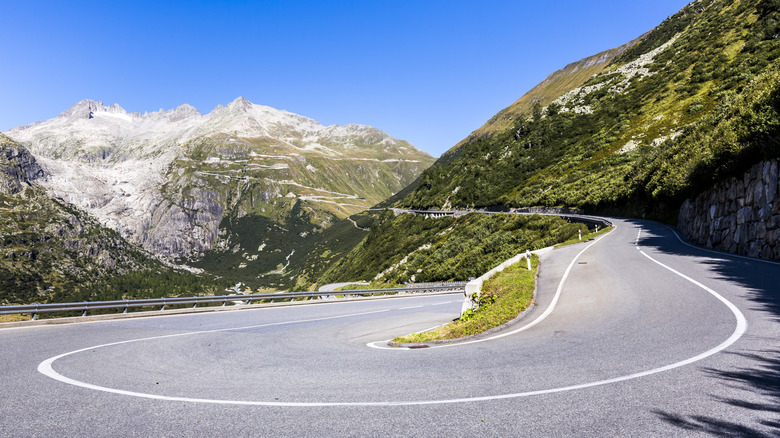 A hairpin turn in the Furka Pass in Switzerland