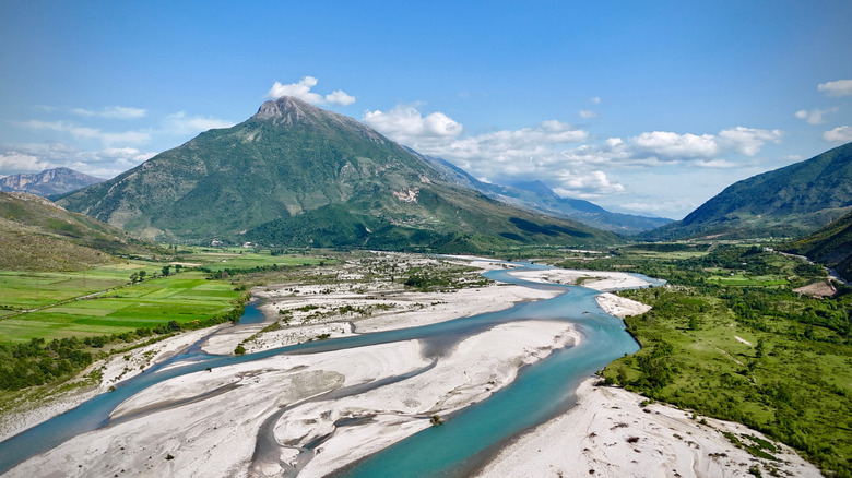 Vjosa Wild iver National Park mountains in Albania