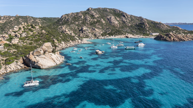 View of a turquoise cove in the Maddalena Archipelago of Sardinia