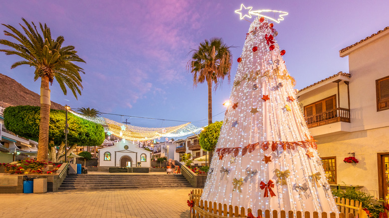 Christmas tree and lights in a town on Tenerife