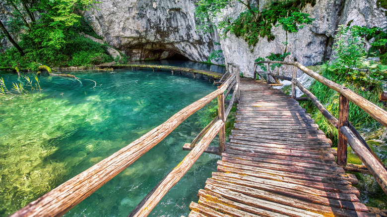 Lush greenery and azure blue lakes with waterfalls inside the Lush greenery and azure blue lakes with waterfalls inside the Plitvice Lakes National Park in CroatiaPlitvice Lakes National Park in Croatia