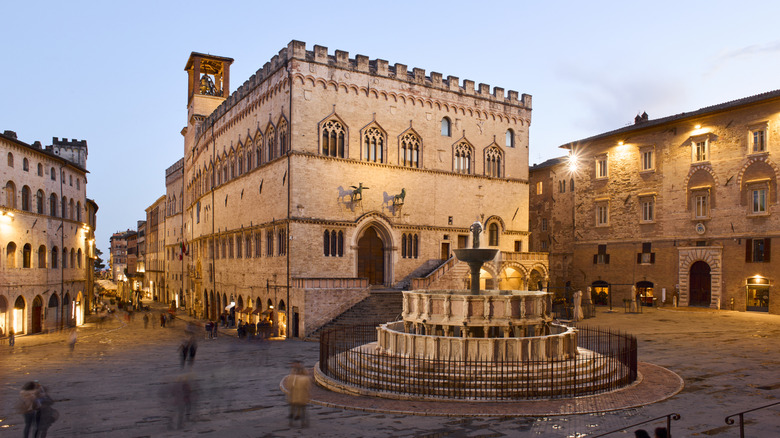Medieval buildings and fountain of Perugia, Italy